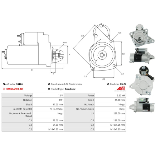 Starter Motor Fits Ford Model MAVERICK 2.0 16V