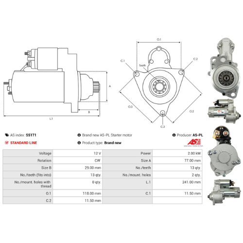 Starter Motor Fits Mitsubishi Model COLT II (C1_A) 1.8 GL Diesel (C14A)