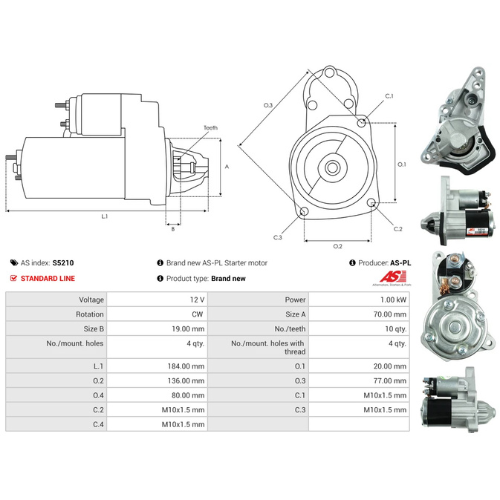 Starter Motor Fits Dacia Model DOKKER Box Body/MPV 1.6 LPG