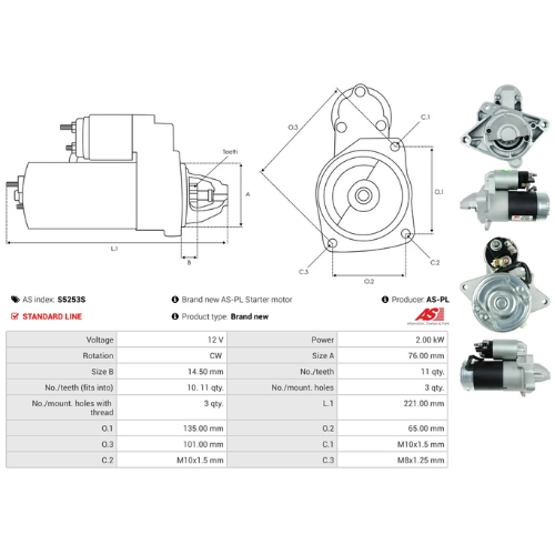 Starter Motor for MAGNETI, Ref - 944280802180