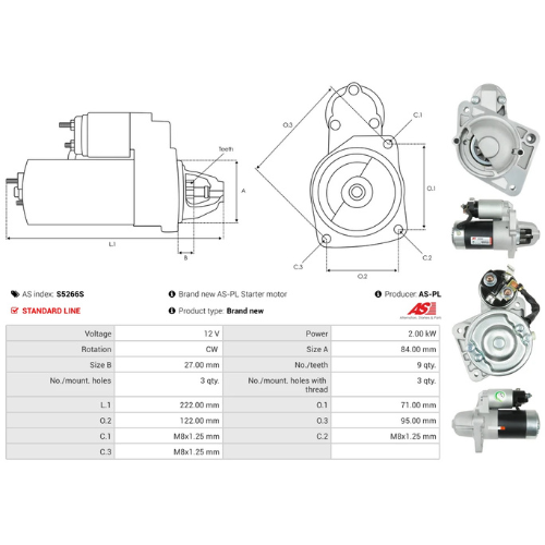Starter Motor Fits Mitsubishi Model Canter (FE5, FE6) VI 7C15 EcoHybrid 2.3 CDTI FWD