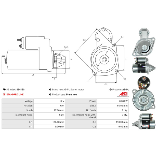 Starter Motor Fits Suzuki Model LJ80 (OL) (LJ80) 0.8