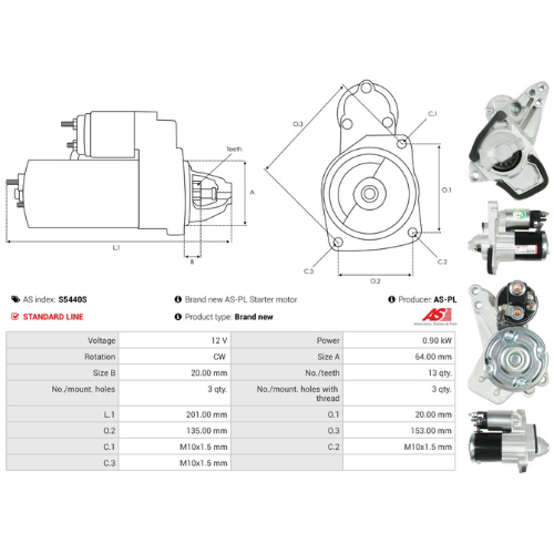 Starter Motor Fits Nissan Model MICRA V (K14) 0.9 LPG