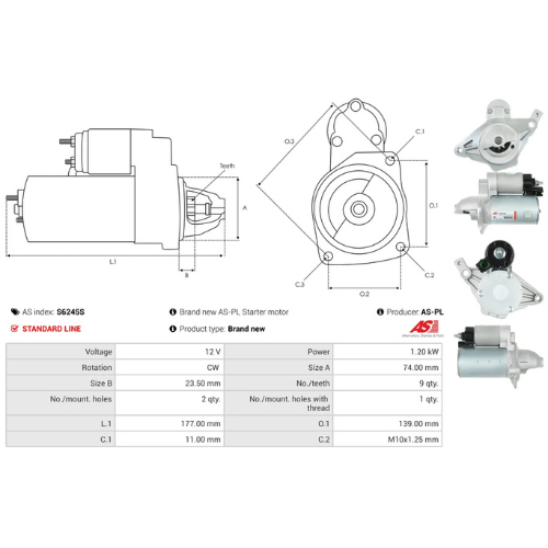 Starter Motor Fits Toyota Model AURIS (_E18_)(NRE180_, NRE180R) 1.3 Dual-VVTi