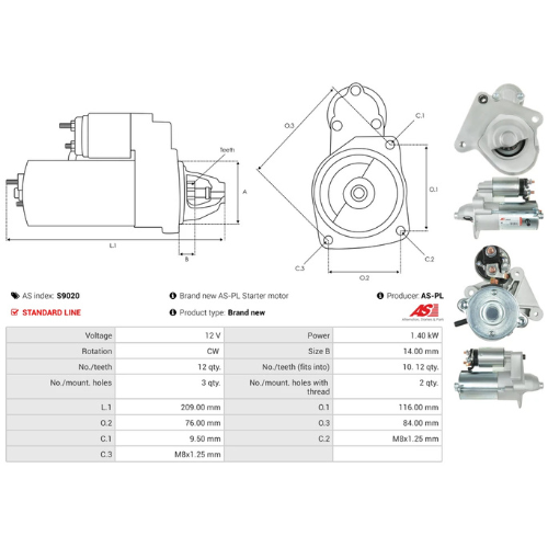 Starter Motor Fits Ford Model B-MAX (JK) 1.5 TDCi