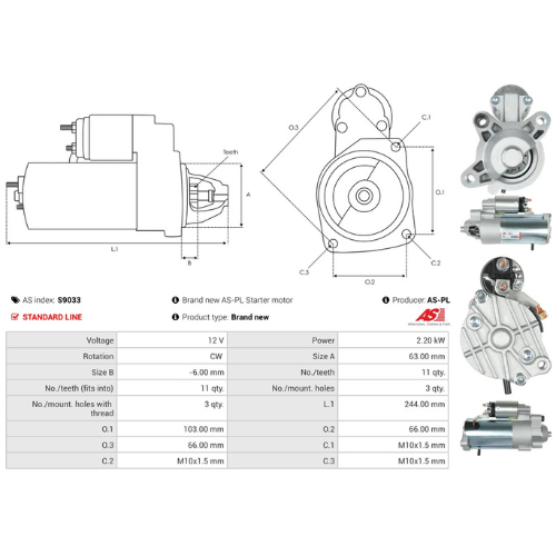 Starter Motor for MAGNETI, Ref - 063280036010