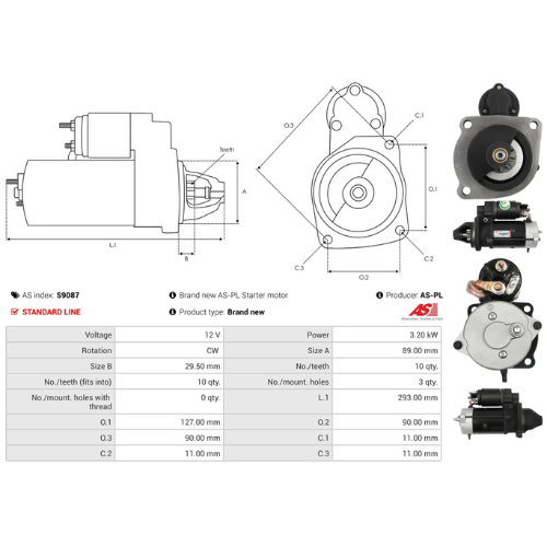 Starter Motor Fits Hattat Model 200 Series 240 S D2