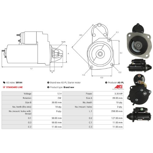 Starter Motor Fits New Holland Model T4 (PowerStar) T4.75F