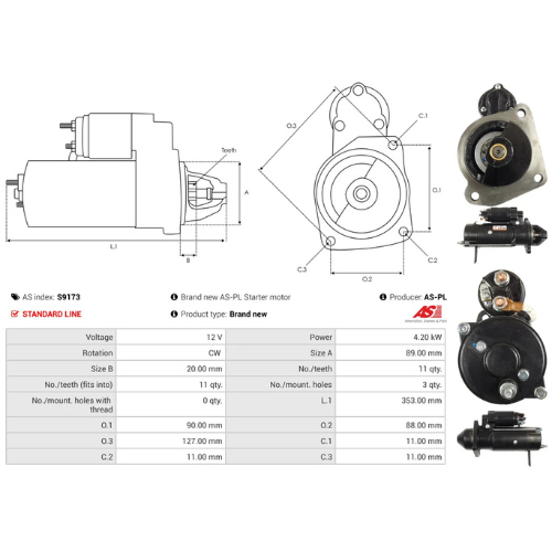 Starter Motor Fits Mosa Model GE-65 JSX 4.4