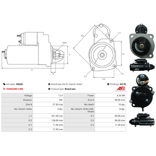Starter Motor Fits New Holland Model T6.150 6.7