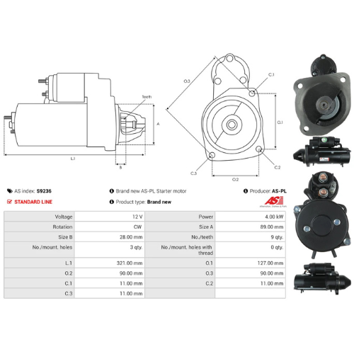 Starter Motor Fits Bomag Model BC 462 EB 7.2