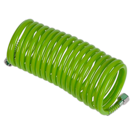 Sealey SA335G PE Coiled Air Hose 5m x Ø5mm with 1/4"BSP Unions - Green