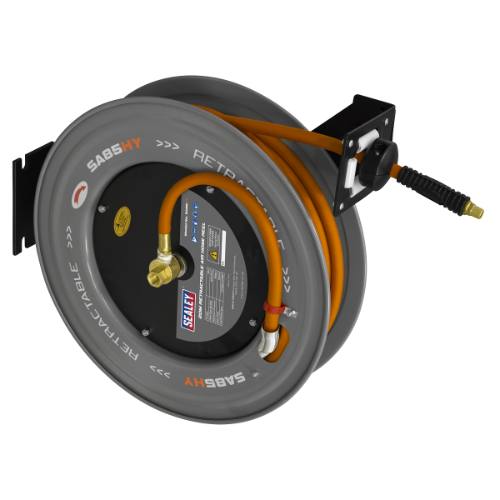 Sealey SA85HY 20m Retractable High-Visibility Hybrid Air Hose with Steel Reel 10mm ID