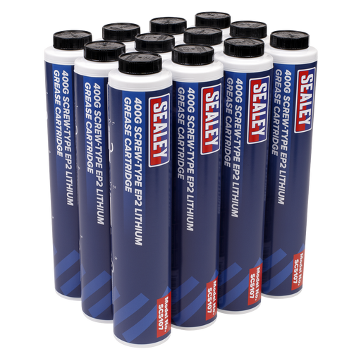 Sealey SCS108 Screw-Type EP2 Lithium Grease Cartridge 400g Pack of 12, Refurbished, Grade C, 6 Months Warranty