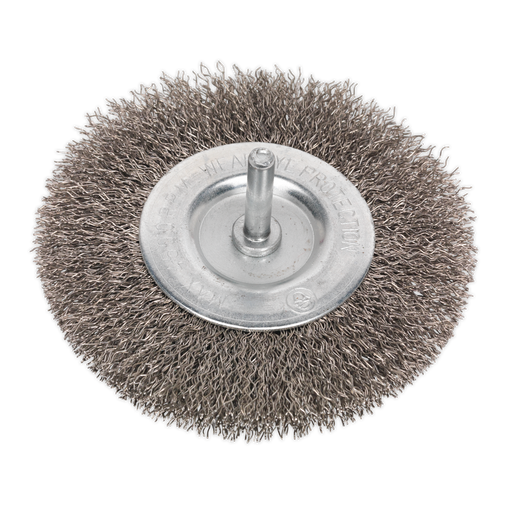 Sealey Flat Wire Brush Stainless Steel, 100mm with 6mm Shaft, SFBS100