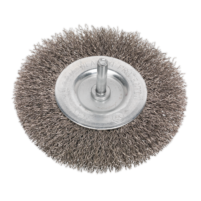 Sealey Flat Wire Brush Stainless Steel, 100mm with 6mm Shaft, SFBS100