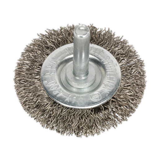 Sealey Flat Wire Brush Stainless Steel, 50mm with 6mm Shaft, SFBS50