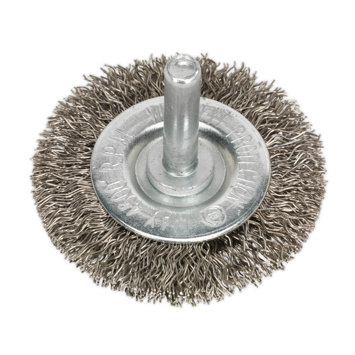 Sealey Flat Wire Brush Stainless Steel, 50mm with 6mm Shaft, SFBS50
