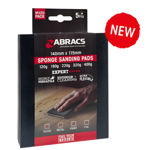 Abracs Sponge Sanding Pad 140mm x 115mm x 120-180-220-320-400g - Pack of 5, SS140115MIX