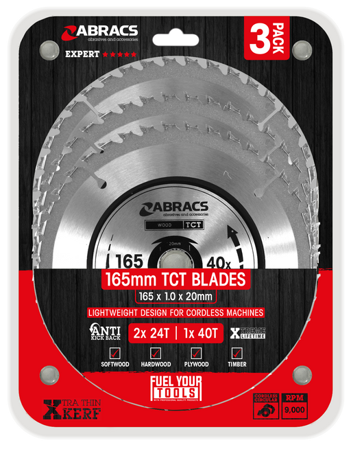 Abracs TCT Blade Pack, 3 Pcs 165mm - Cordless - Pack of 1, TCTC1653