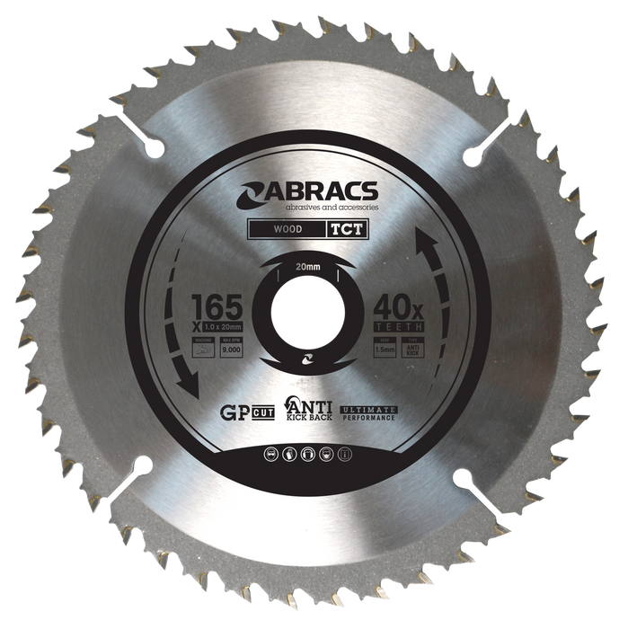 Abracs TCT Blade Wood - Cordless 165mm x 20mm x 40T, TCTC16540
