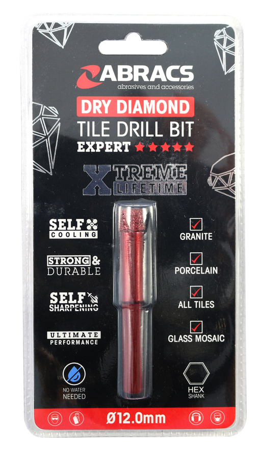 Abracs Diamond Tile Drill Bit - 12mm, TDB12
