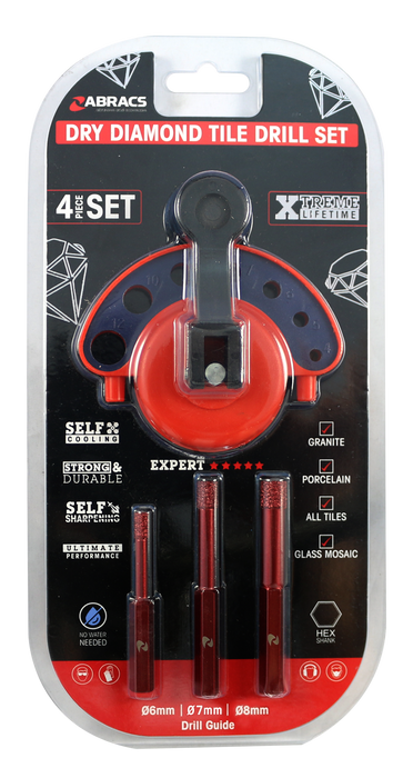 Abracs Diamond Tile Drill Bit 4pc Set 6/8/10mm Pack of 1, TDBSET4