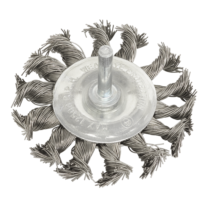 Sealey Twist Knot Wire Flat Brush, Ø75mm with Ø6mm Shaft, TKFBS75