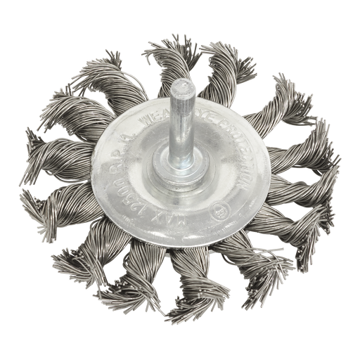 Sealey Twist Knot Wire Flat Brush, Ø75mm with Ø6mm Shaft, TKFBS75
