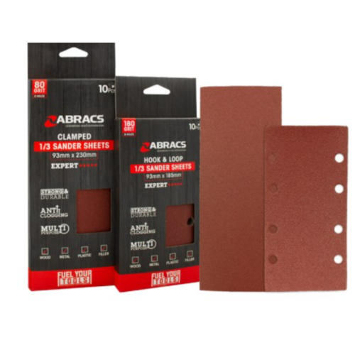 Abracs 1/3 Sander Sheet 93x185mm Hook & Loop - 120g - Pack of 10, TSHL9318512010
