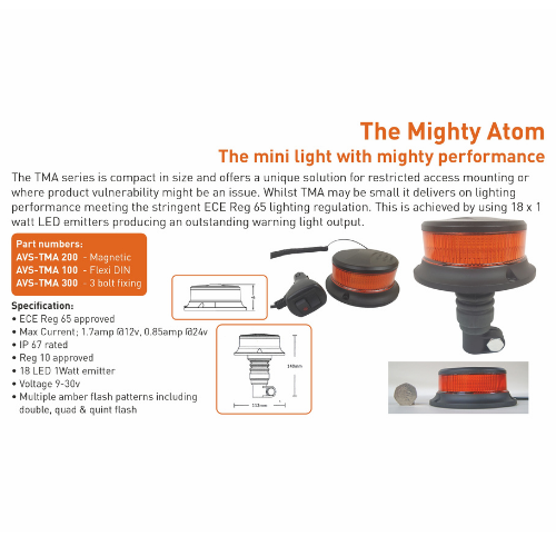 24v Mighty Atom Compact 3 Bolt Fixing Beacon REG 10 & REG 65 Approved, Ashtree AVS-TMA300