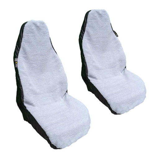 Van Driver & Sngl Psgr Fluffy Fleece Seat Cover Set, Grey/Cream - UN5048+UN6892 - Town & Country