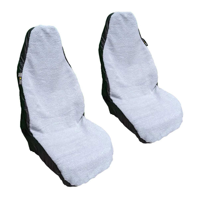 Van Driver & Sngl Psgr Fluffy Fleece Seat Cover Set, Grey/Cream - UN5048+UN6892 - Town & Country