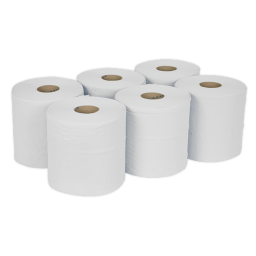 Sealey WHT150 Paper Roll White 2-Ply Embossed 150m Pack of 6