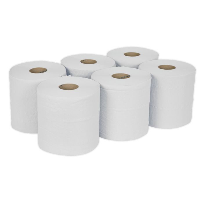 Sealey WHT150 Paper Roll White 2-Ply Embossed 150m Pack of 6