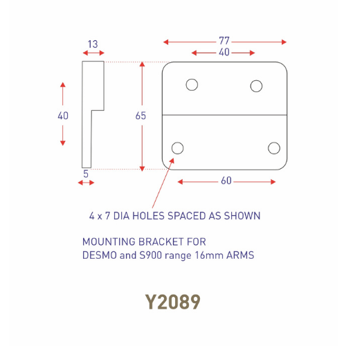 Mounting bracket for DESMO and S900 range 16mm ARMS, Ashtree Y2089