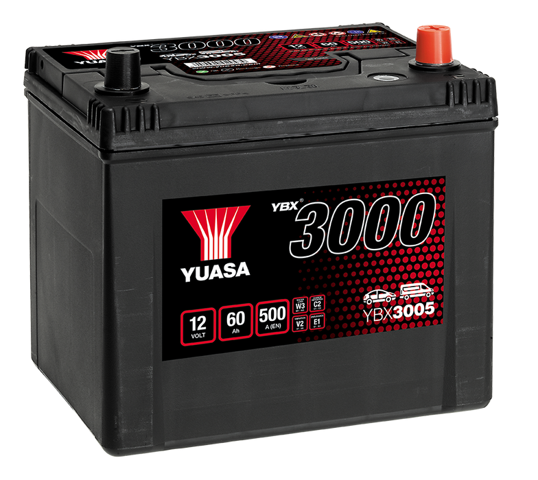 Yuasa YBX3005 12V 60Ah 500A SMF Battery, 3 Years Warranty