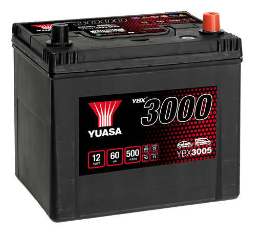 Yuasa YBX3005 12V 60Ah 500A SMF Battery, 3 Years Warranty