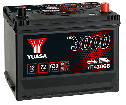 Yuasa YBX3068 12V 72Ah 630A SMF Battery, 4 Years Warranty