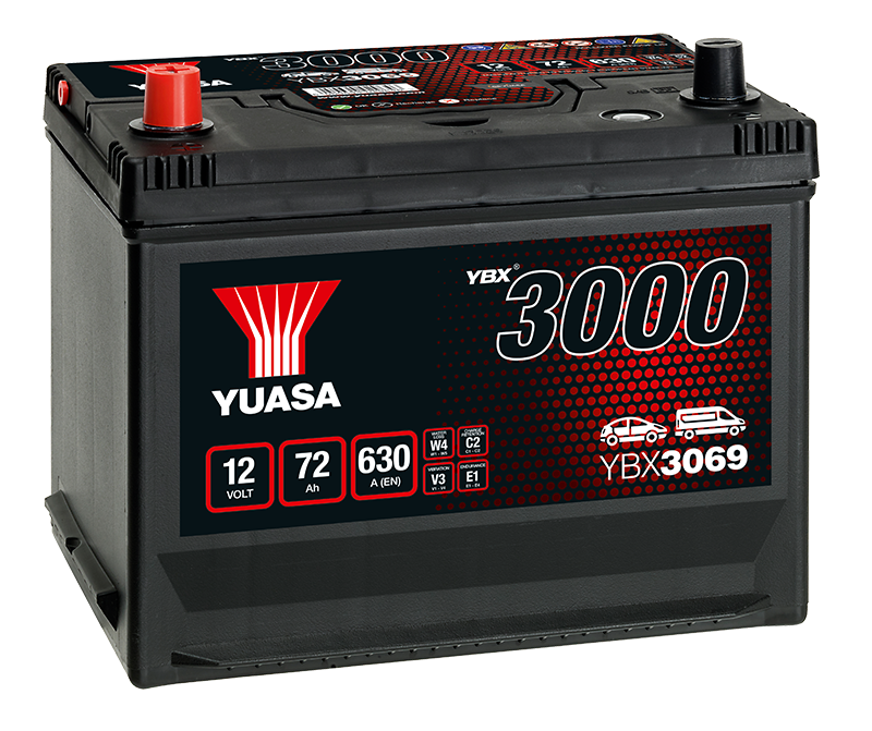 Yuasa YBX3069 12V 72Ah 630A SMF Battery, 1 Year Warranty