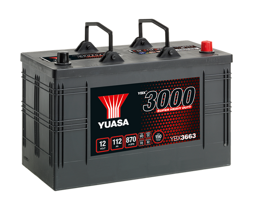Yuasa YBX3663 12V 112Ah 870A Super Heavy Duty SMF Commercial Vehicle Battery, 1 Year Warranty