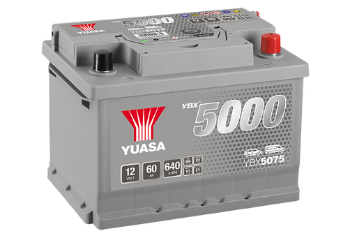 Yuasa YBX5075 12V 60Ah 640A Silver High Performance Battery, 5 Years Warranty