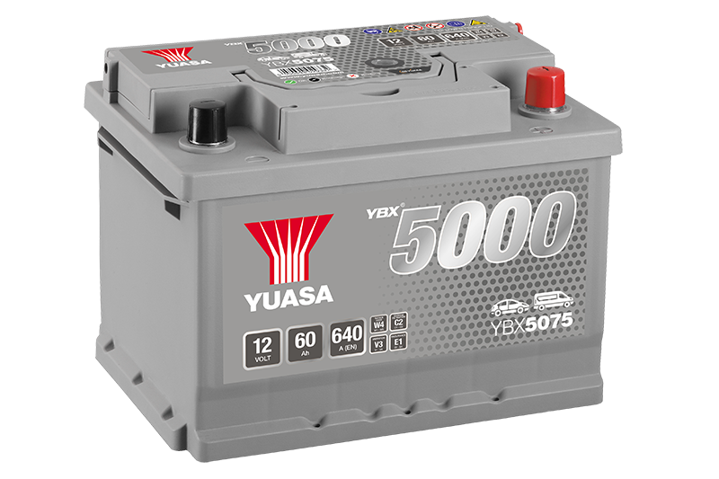 Yuasa YBX5075 12V 60Ah 640A Silver High Performance Battery, 5 Years Warranty