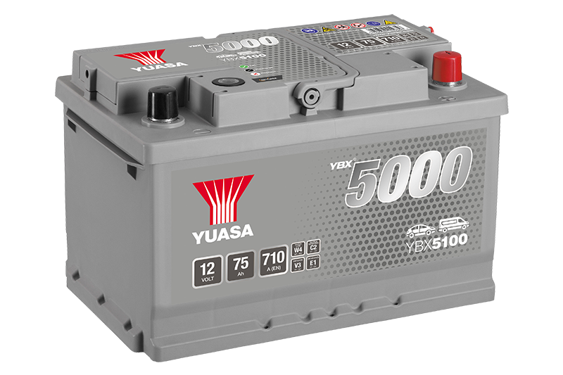 Yuasa YBX5100 12V 75Ah 710A Silver High Performance Battery, 4 Years Warranty