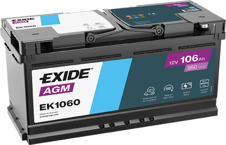 Exide EK1060 020 AGM Car Battery -12V 106Ah, 3 Years Warranty
