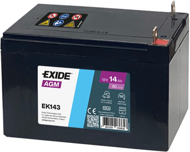 Exide EK143 AGM Auxiliary Car Battery (24410309R Twizy) -12V 14Ah, 1 Year Warranty