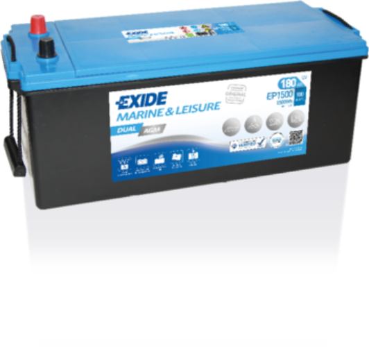 Exide EP1500 Marine Leisure DUAL AGM Battery -12V 180Ah, 2 Years Warranty