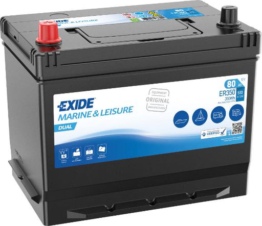 Exide ER350 Marine Leisure DUAL Battery 80Ah (Porta Power PP75) -12V 80Ah, 2 Years Warranty