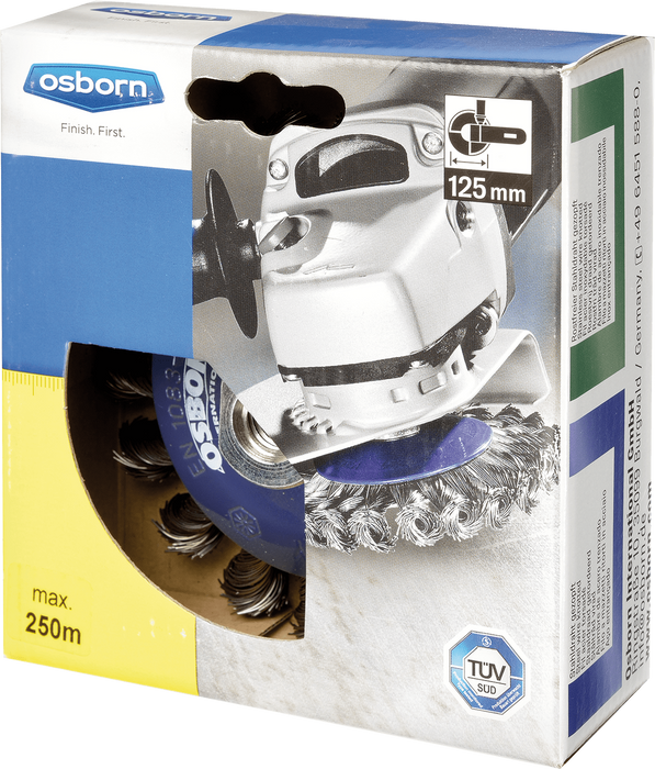 Osborn Bevel Brush D100x13 thread M14x2,0 knotted steel wire 0,35 T22