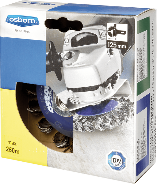 Osborn Bevel Brush D115x15 thread M14x2,0 knotted steel wire 0,35 T20